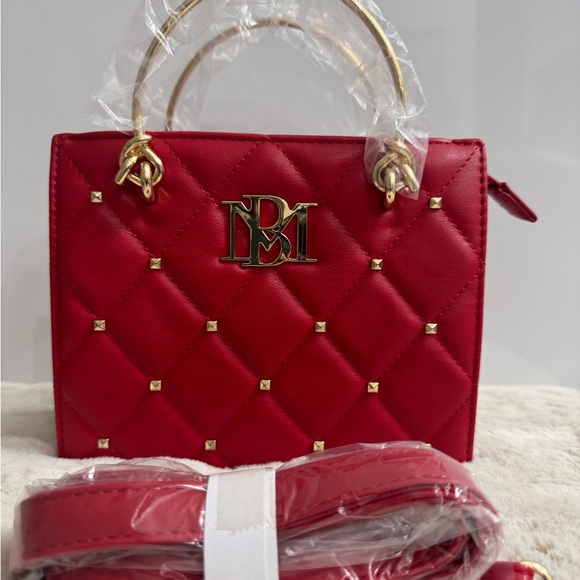Badgley Mischka Handbags - Badgley Mischka Red Satchel with Quilted Design and Gold Hardware